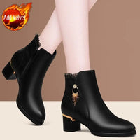 Autumn Winter Black Booties Elegant with Medium Heels Women's Ankle Boots Leather Warm Female Short Shoes Comfortable Boot Sale - Buy online at  Vibe In Cart.