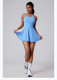 Women Beautiful Back Tennis Dress With Chest Cushion&Shorts Dreathable Outdoor Yoga Golf Skirt Workout Running Badminton Dress