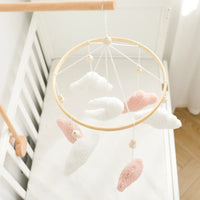 Wooden Crib Mobile Baby Bed Bell Rattle Toy Soft Felt Cartoon Bear Mobile bracket Newborn Music Box Bed Bell Hanging Bracket Toy