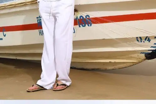 Mens Summer Breathable solid color Casual Pants Loose Straight Leg Cropped Linen Trousers - Buy online at  Vibe In Cart.