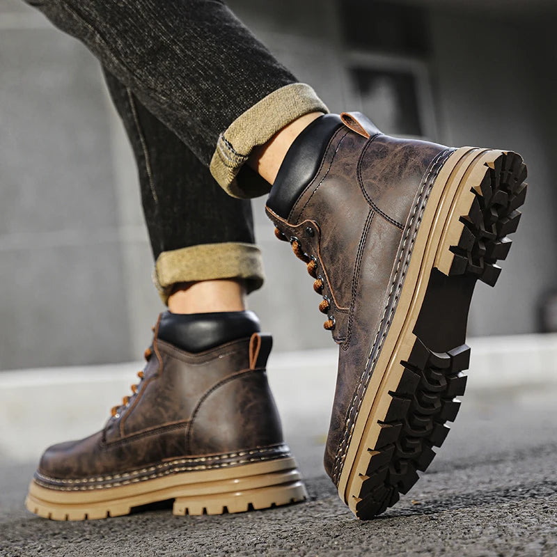 Leather Ankle Boots Stylish Walking Shoes Outdoor Men Casual Footwear Winter Plush Snow Boots New Trendl Mens High Top Shoes - Buy online at  Vibe In Cart.