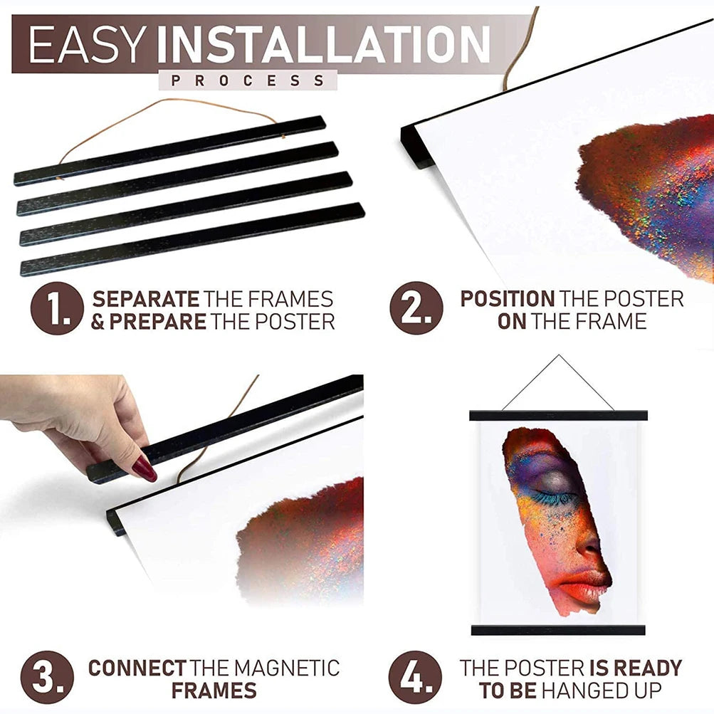 Magnetic DIY Wood Poster Frame Teak/Pine Photo Hangers Hanging Kit for Pictures Canvas Prints Poster Scroll Artwork Print Holder - Buy online at  Vibe In Cart.