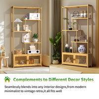 6 Tier Bamboo Bookshelf Bamboo Storage Rack with Cabinet Living Room Display Rack Storage Organizer for Home Office - Buy online at  Vibe In Cart.