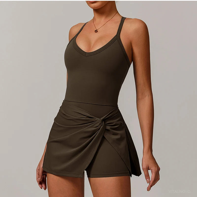 VITALINOVO Womens Tennis Dress with Shorts Underneath Workout Dress with Built-in Bra Deep V Neck Athletic Dresses Golf Dress - Buy online at  Vibe In Cart.
