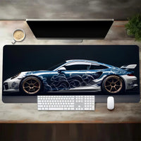 Large White Sports Car Design Gaming Mouse Pad with Anti-Slip Rubber Base