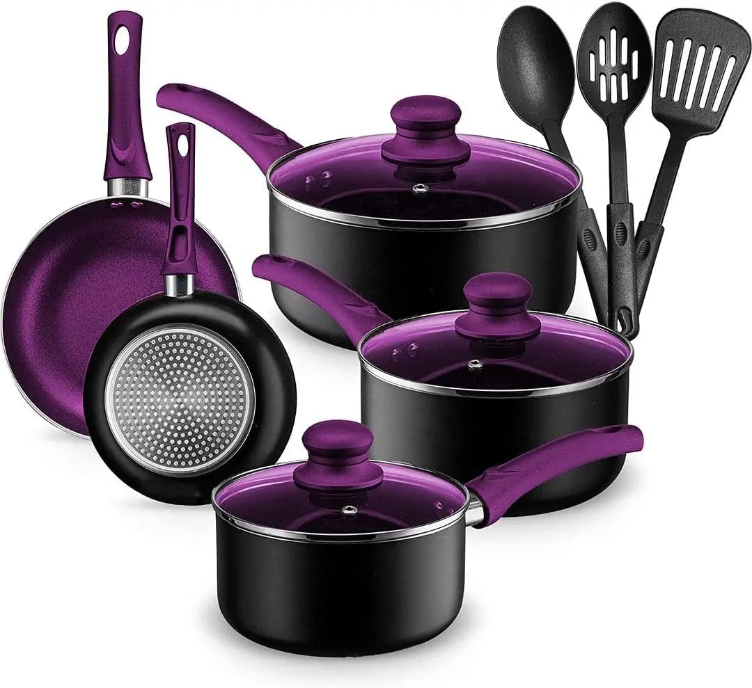 11-Piece Purple Nonstick Cookware Set - Induction Compatible Stackable Pots & Pans for Home Kitchen - Buy online at  Vibe In Cart.