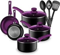 11-Piece Purple Nonstick Cookware Set - Induction Compatible Stackable Pots & Pans for Home Kitchen - Buy online at  Vibe In Cart.