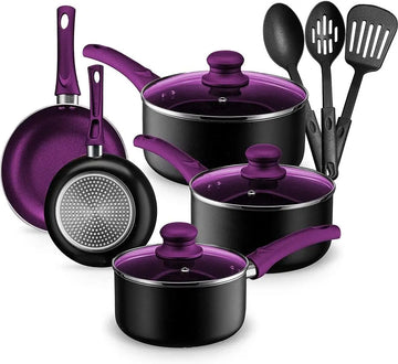11-Piece Purple Nonstick Cookware Set - Induction Compatible Stackable Pots & Pans for Home Kitchen - Buy online at  Vibe In Cart.