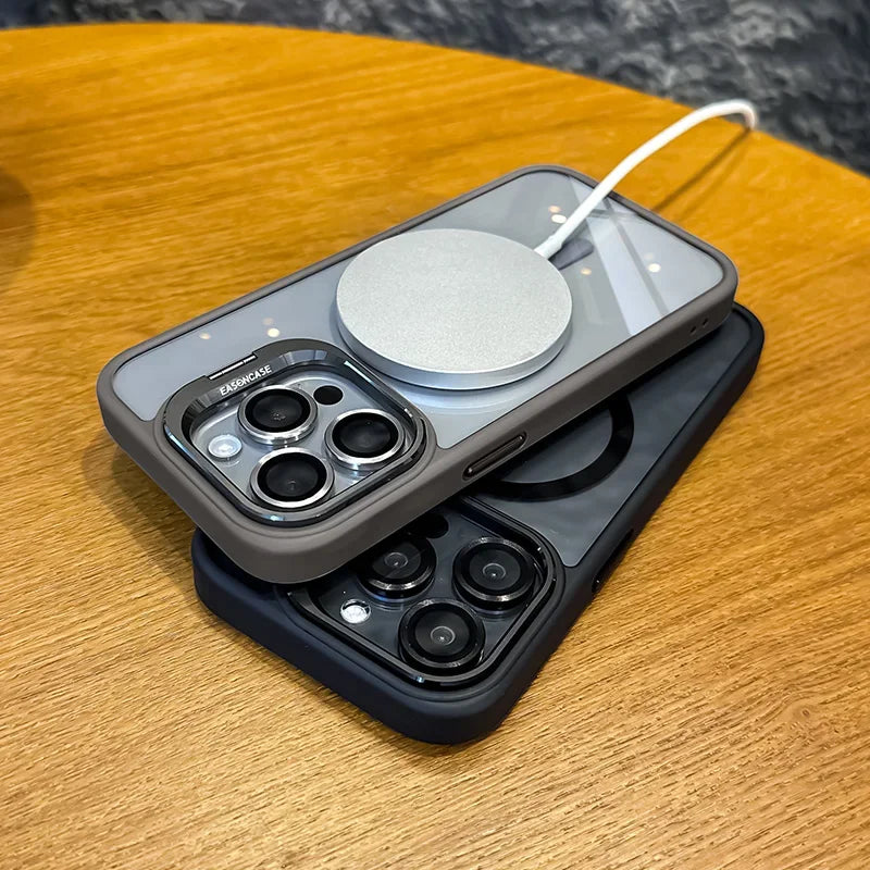 Full Coverage Transparent Magnetic Phone Case with Stand