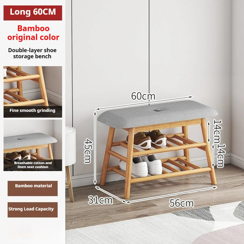 Cushioned Shoe Changing Stool with Integrated Shoe Rack