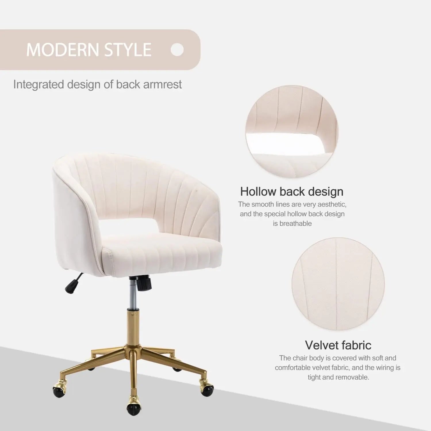 Velvet Office Desk Chair, Upholstered Home Office Desk Chairs with Adjustable Swivel Wheels, Ergonomic Office Chair - Buy online at  Vibe In Cart.