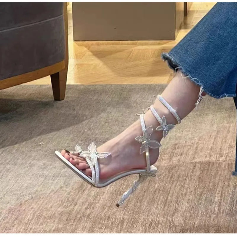 Luxury Crystal Embellished Butterfly Detail Women Sandals Sexy Coiled Strap Thin High heels Gladiator sandals Summer Party Shoes - Buy online at  Vibe In Cart.