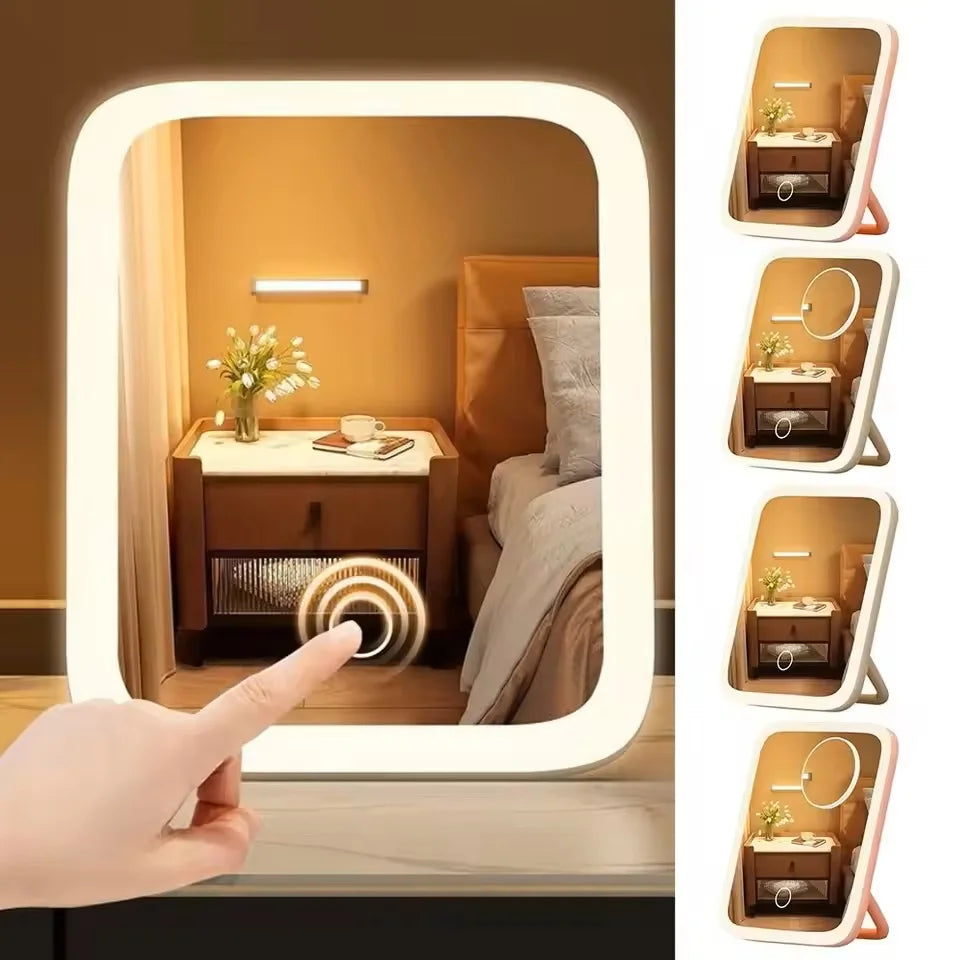 LED Makeup Mirror, 3-Color Light, 360° Rotatable, Touch Control, USB Powered, Tabletop Vanity Mirror for Bedroom Bathroom Travel - Buy online at  Vibe In Cart.