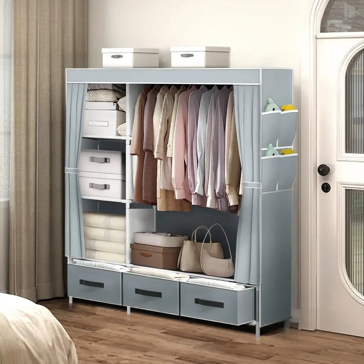 New Upgrade Portable Wardrobe Clothes Organizer for Home Bedroom Clothes Closet with 3 Drawers 4 Shelves Clothes Storage Gray - Buy online at  Vibe In Cart.