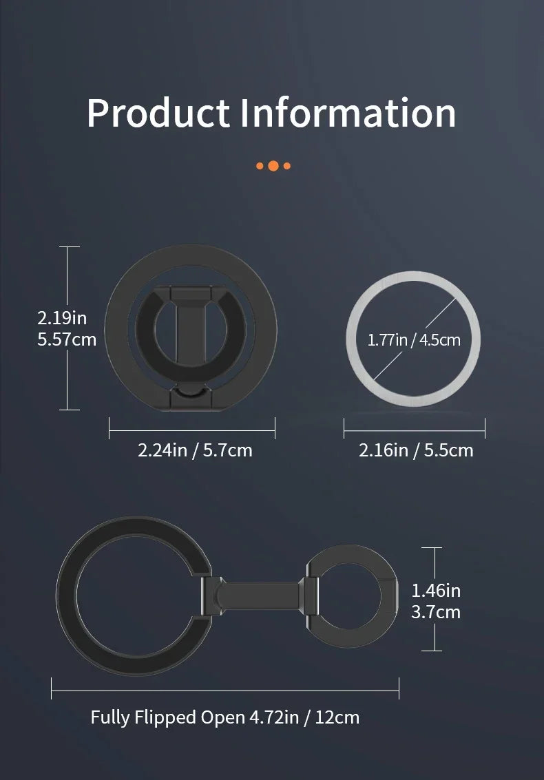 Universal Double Sided Magnetic Phone Ring Holder with Folding Stand