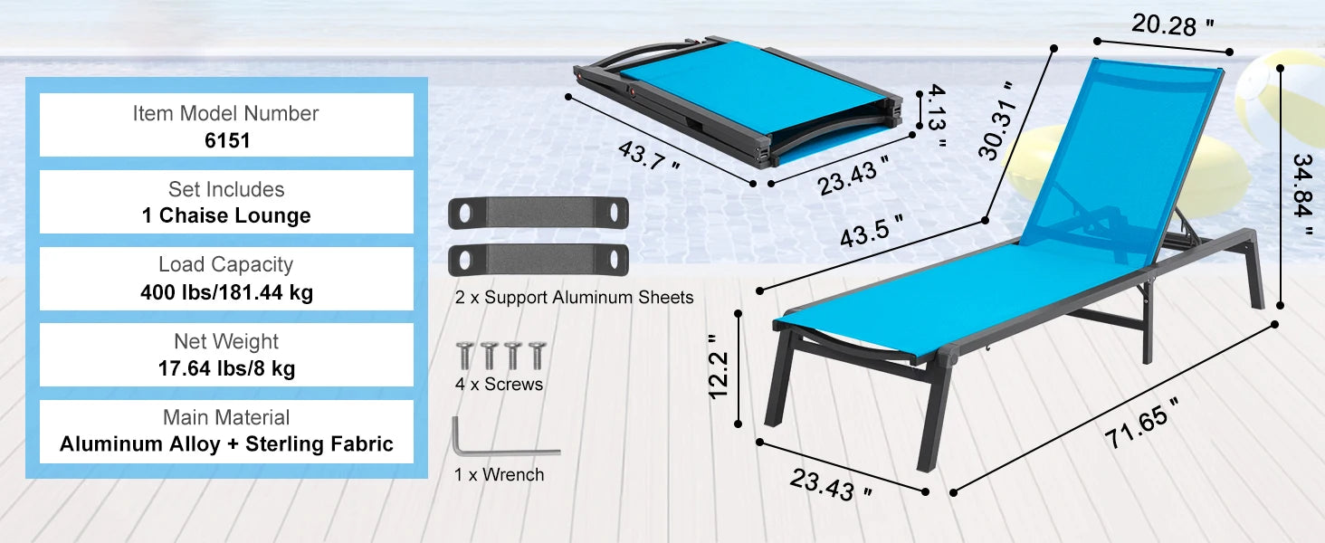 SucceBuy Chaise Lounge Chair Outdoor Aluminum Patio LoungeFolding Pool Lounge Recliner Full Flat for Patio Beach Pool Dark Grey - Buy online at  Vibe In Cart.