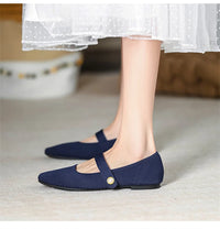 Women's Ankle Strap Weaving Ballerina Flats with Pearl
