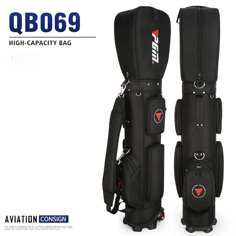 Nylon Golf Bag with Wheels for Aviation, Black and Gray