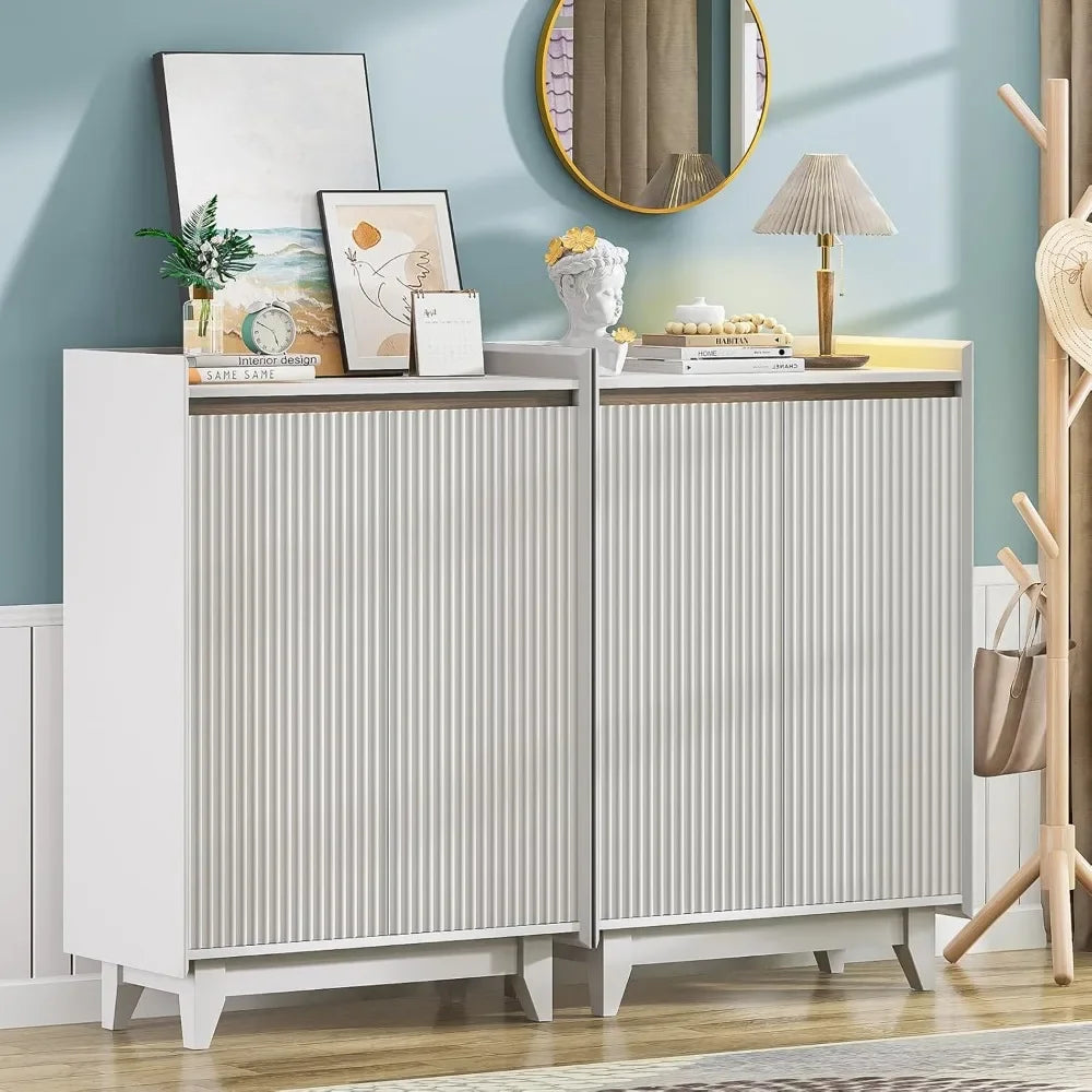 "White Fluted Shoe Cabinet - 2-Door Storage with Adjustable Shelves, Entryway/Bedroom Organizer" - Buy online at  Vibe In Cart.