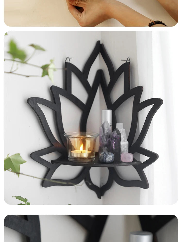 Wooden Lotus Hollow Decorative Rack Aromatherapy Organiser Essential Oil Candle Holder Wall Mounted Shelf Corner Shelf - Buy online at  Vibe In Cart.