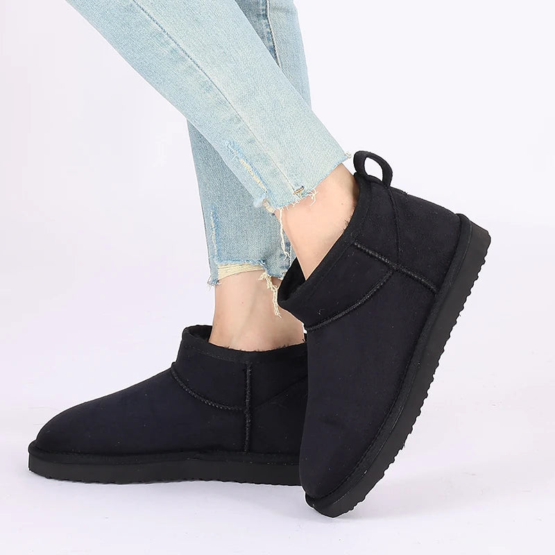 Women's Ankle Snow Boots with Plush Lining and Low Heel