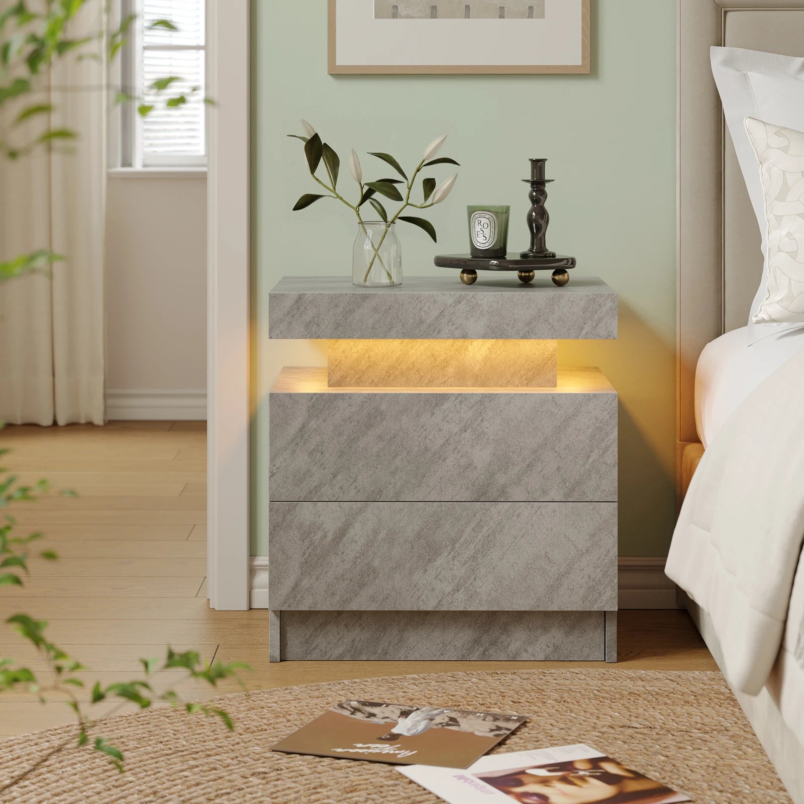 Cubehom LED Nightstands with 2 Drawers, End Table with RGB LED Lights for Bedroom Living Room, White Bedside Table - Buy online at  Vibe In Cart.