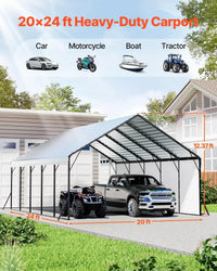 20x24 ft Heavy Duty Metal Carport, Outdoor Car Shelter with Removable PE Sidewalls, Steel Frame Garage for Car, Truck, Boat - Buy online at  Vibe In Cart.
