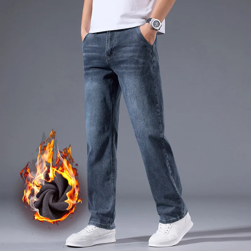 Men's Winter Warm Fleece Lined Thick Stretchable Business Casual Jeans Lightweight Trousers for Office And Daily Wear - Buy online at  Vibe In Cart.