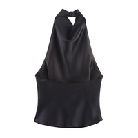 Women's Short Sleeveless Backless Tops with Buttons, Polyester