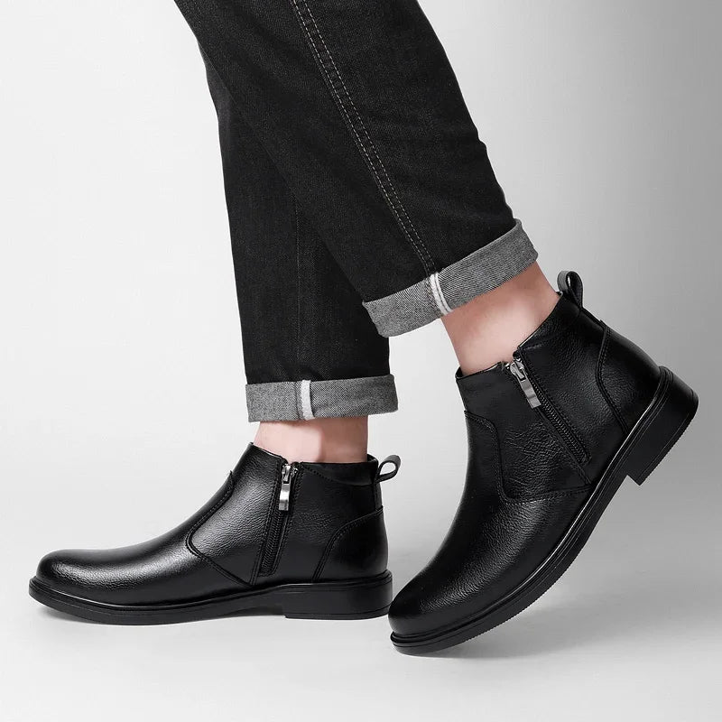 Fashion Brogue Chelsea Men Boots Classical Style Leather Ankle Boots Genuine Leather Mens Winter Plush Snow Botas Walking Shoes - Buy online at  Vibe In Cart.