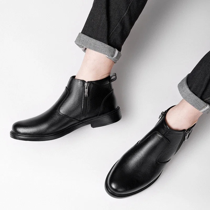 Men's Lace-Up Flat Heel Ankle Boots With Plush Lining For Winter