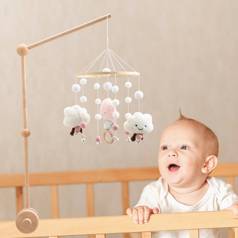 Baby Crib Mobile Rattle Toy For 0-12 Months Cartoon Felt Forest Animal Bed Bell Hanging Wooden Bracket Mobile Newbaby Rattle Toy