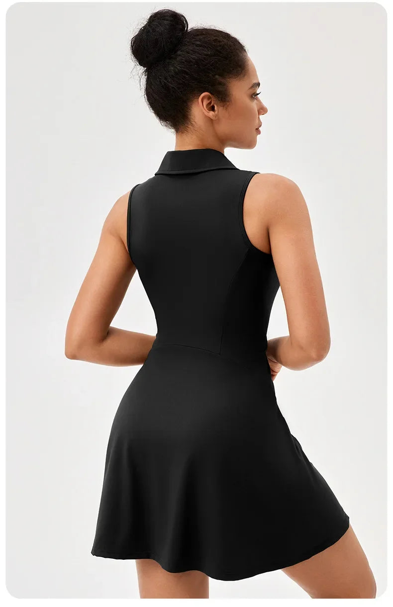 Women's V-Neck Tennis Dress Breathable Quick-Dry Slim Fit S-XXL