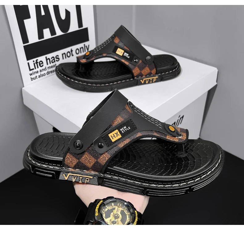 Men's Casual Flip-Flop Sandals with Microfiber Upper and PVC Outsole