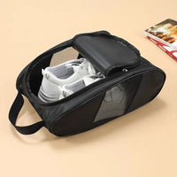 Black Oxford Cloth Portable Golf Shoe Bag, 23x12x33 cm