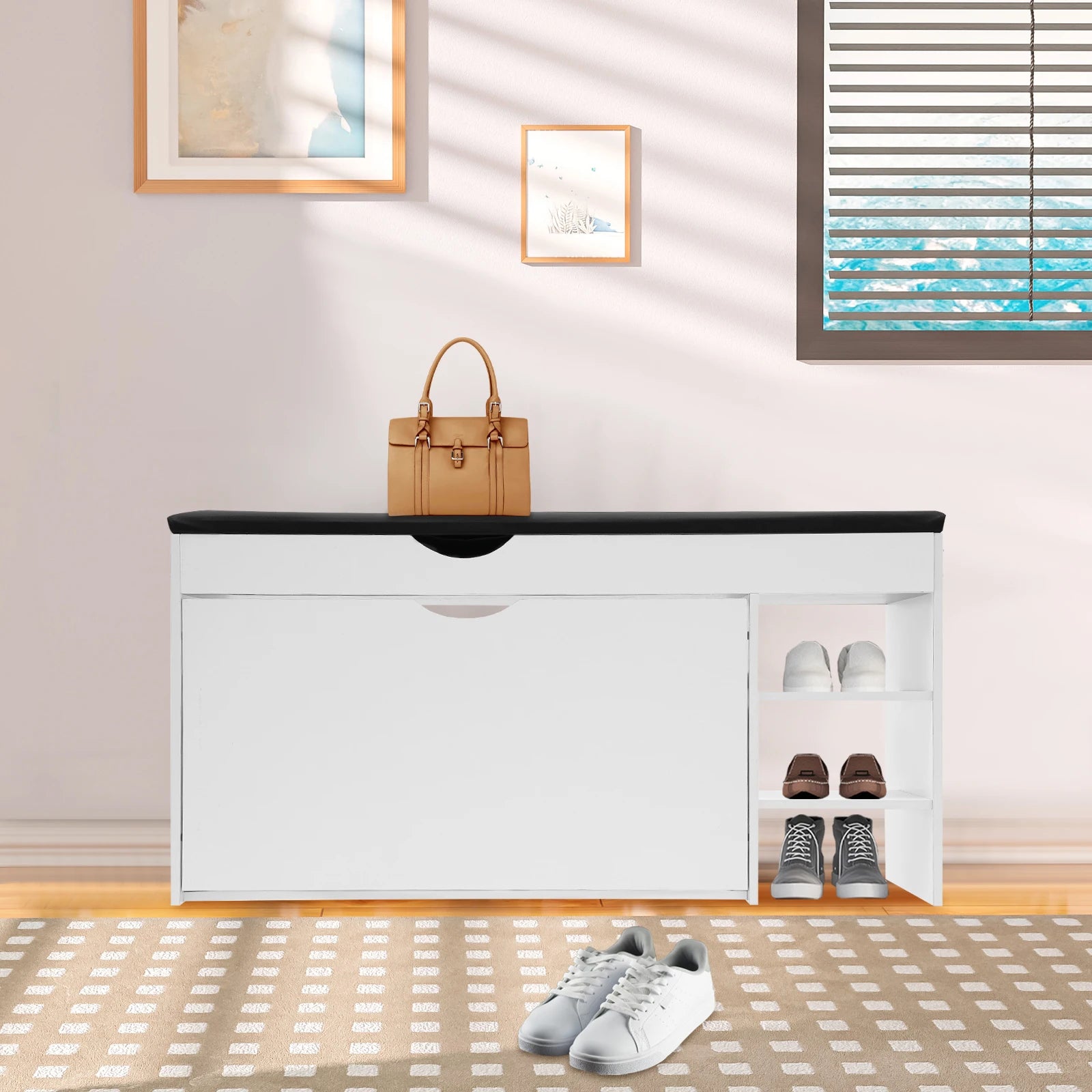 3-Tier Shoe Bench Rack W/Cushioned Seat Hidden Drawers Shoes Storage Cabinet for Home Entrance - Buy online at  Vibe In Cart.