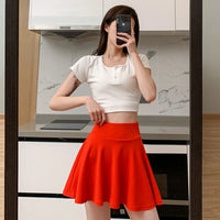 Women's Black High Waist Pleated Mini Skirt with Elastic Waist