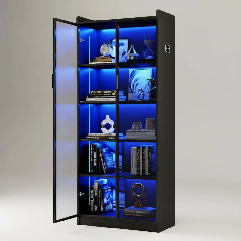 65" LED Display Cabinet with Sensor, Adjustable Shelves for Collectibles, Black Storage Case - Buy online at  Vibe In Cart.