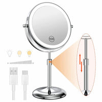 8 Inch Standing Makeup Mirror with 10X Magnification and 3 Color Lights