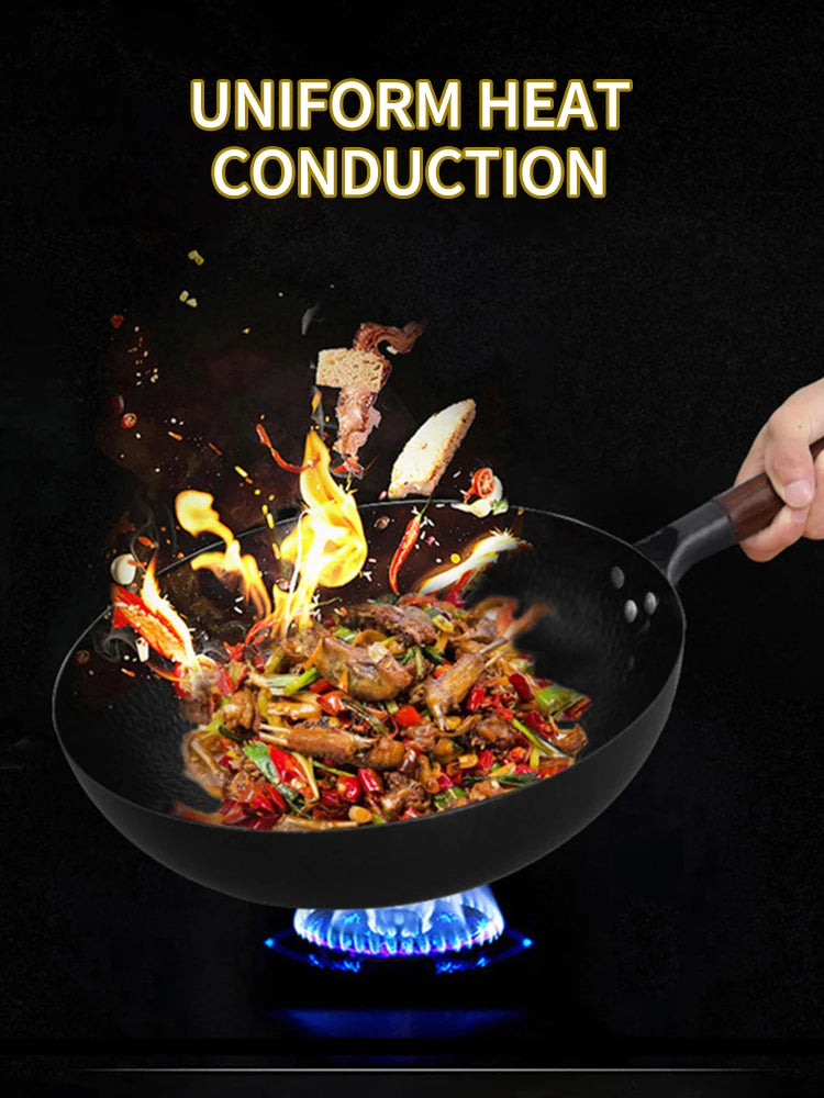 Pure Iron wok cast iron pan Non-coated Pot General use for Gas and Induction Cooker 32cm Chinese Wok Cookware Pan - Buy online at  Vibe In Cart.