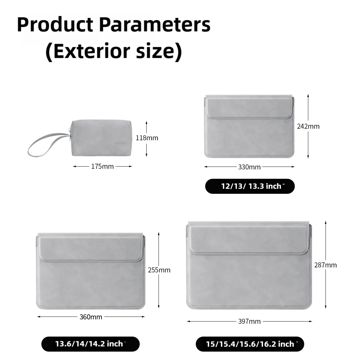 PU Laptop Sleeve Case for 13, 14, 15, and 15.6 Inch Laptops