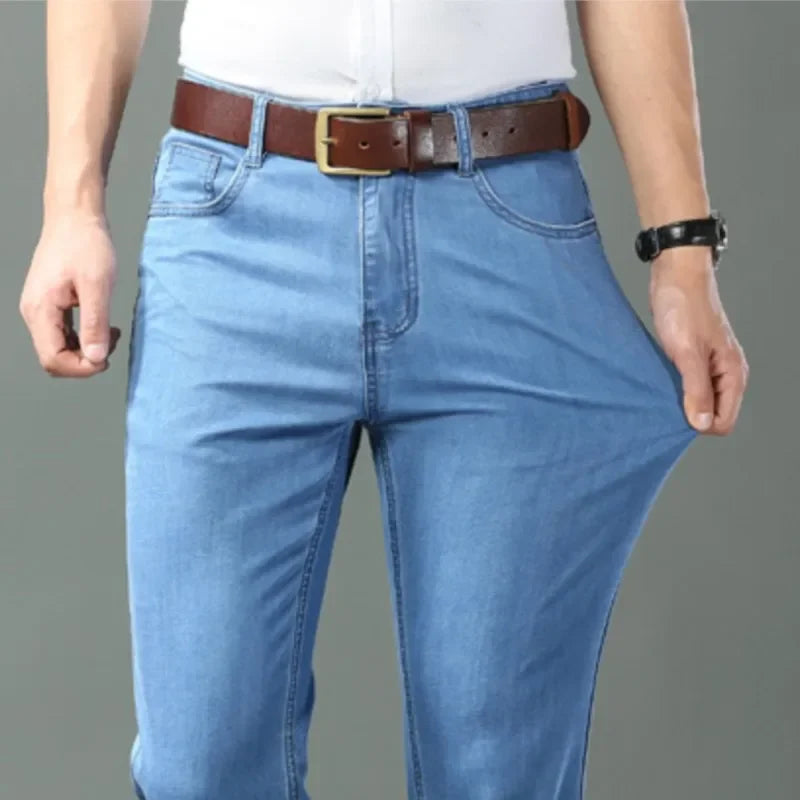 New Ice Silk Thin Denim Jeans For Men Blue Straight Stretch Cotton Pants Business Casual Lightweight Trousers Spring Summer - Buy online at  Vibe In Cart.