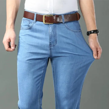 New Ice Silk Thin Denim Jeans For Men Blue Straight Stretch Cotton Pants Business Casual Lightweight Trousers Spring Summer - Buy online at  Vibe In Cart.