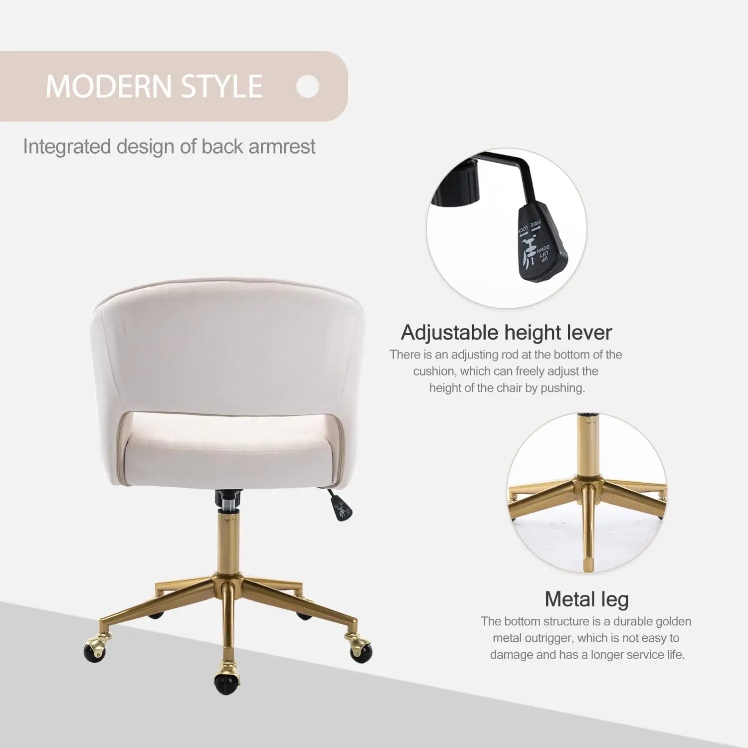 Velvet Office Desk Chair, Upholstered Home Office Desk Chairs with Adjustable Swivel Wheels, Ergonomic Office Chair - Buy online at  Vibe In Cart.