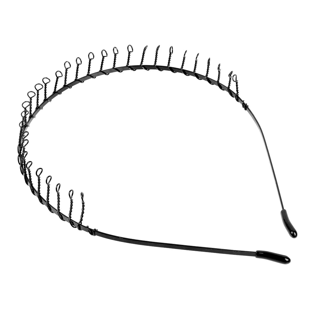 Unisex Black Waved Metal Hair Band for Adults, 6 Pieces