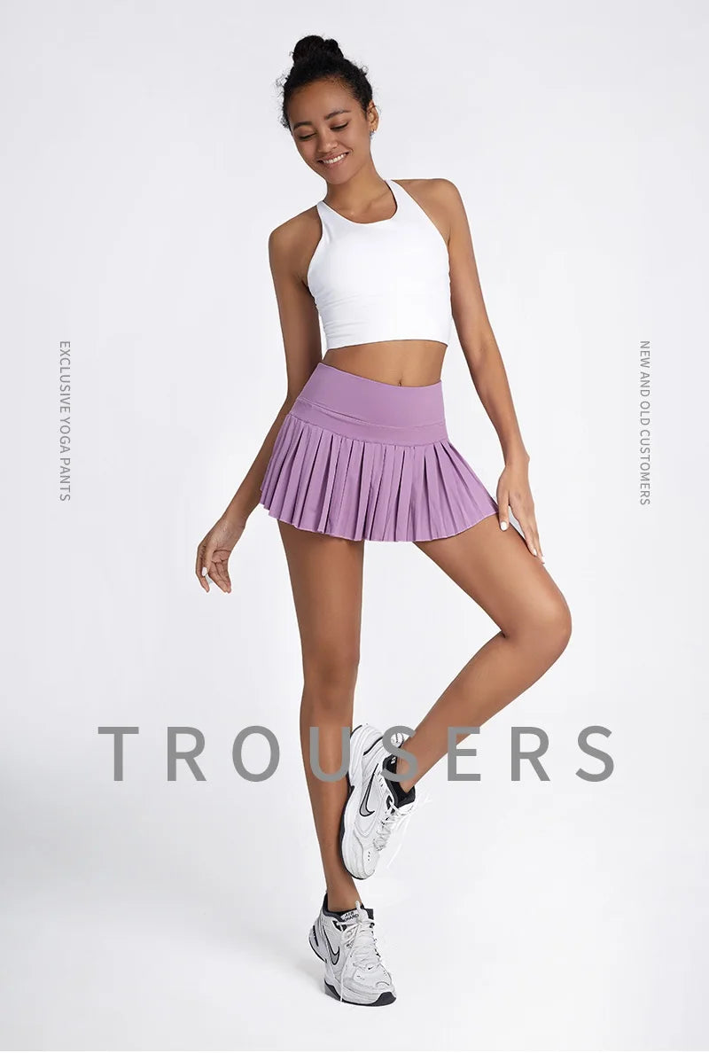 Summer Women Tennis Pleated Skirt With Inner Lining High Waist Double Layer Design Sport Sexy Fitness Yoga Dancing Shorts - Buy online at  Vibe In Cart.