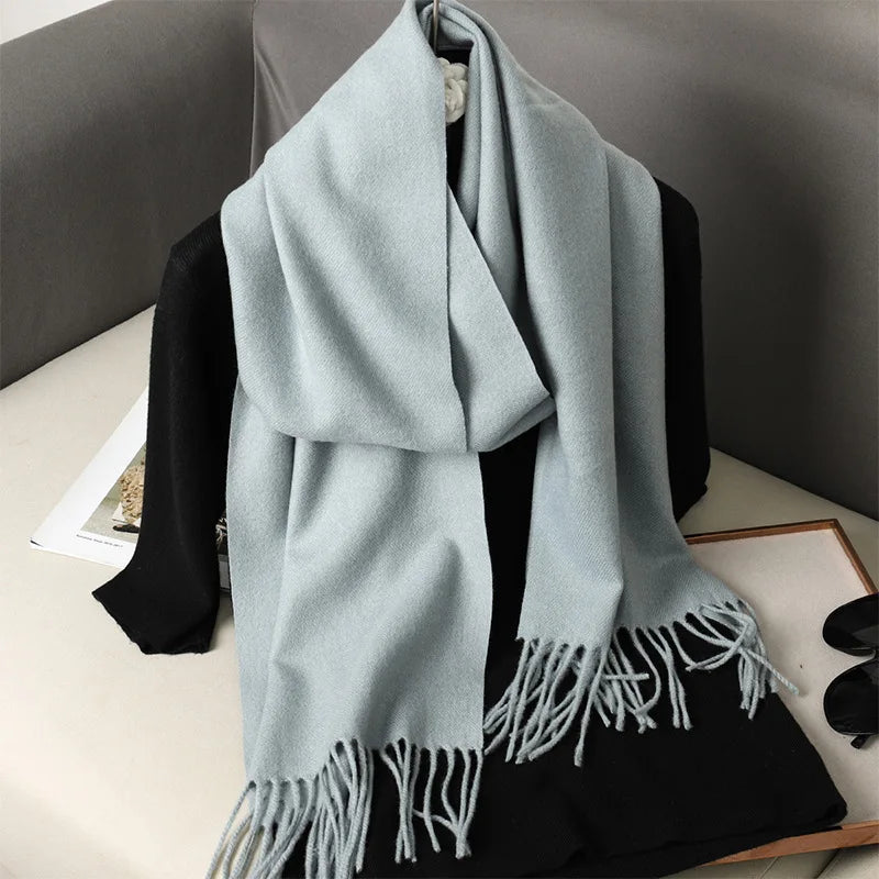 Women's Thick Warm Winter Polyester Scarf with Tassels