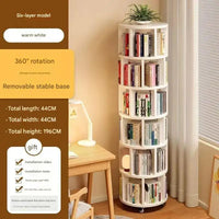 360 Degree Rotatable 5-Tier Round Wooden Bookshelf