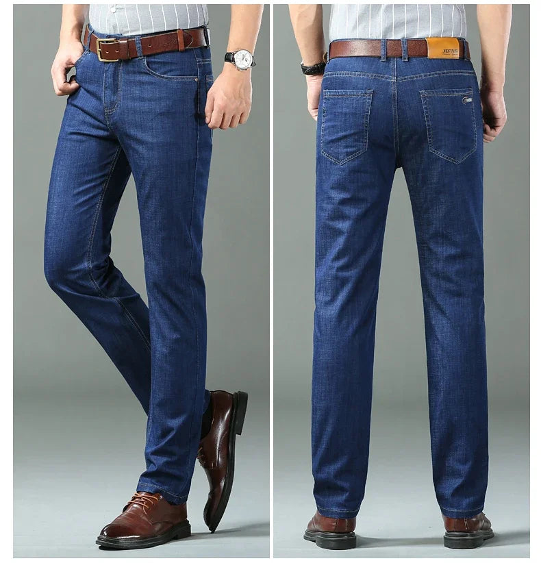 New Ice Silk Thin Denim Jeans For Men Blue Straight Stretch Cotton Pants Business Casual Lightweight Trousers Spring Summer - Buy online at  Vibe In Cart.