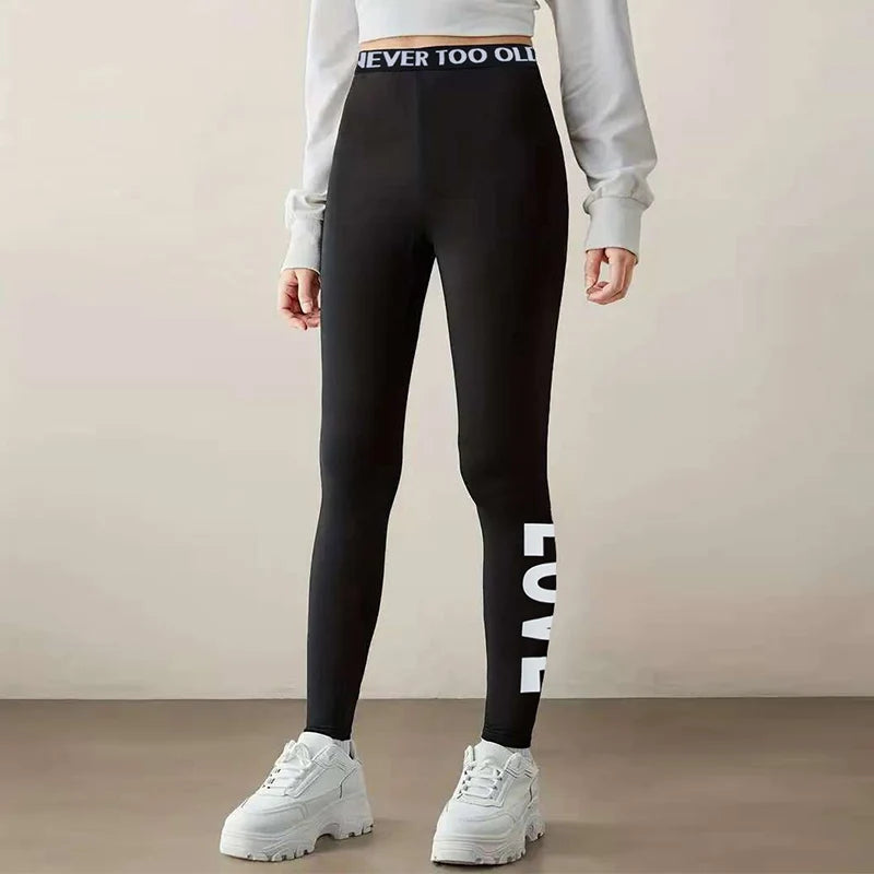 Black Polyester Slim Stretch Plus Size Yoga Leggings for Girls